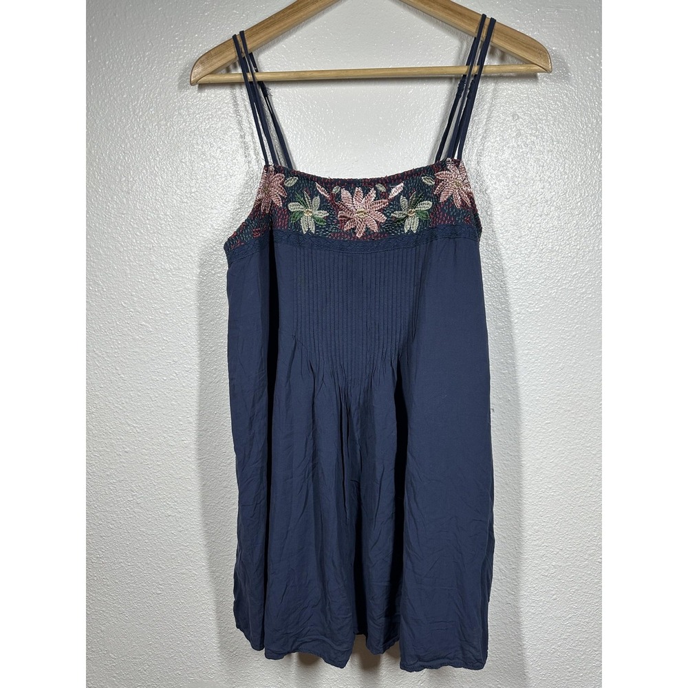 American Eagle Dress Womens Medium Navy Blue Floral Embroidered Boho Sleeveless
